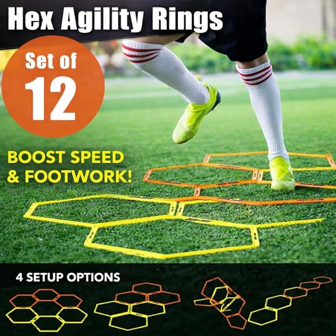 Japard Hex Agility Rings for Speed Training & Agility Footwork Training Speed Hurdles Ladder with Carrying Bag