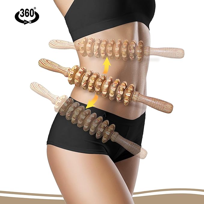 Wood Therapy Massage Roller Stick with Release Myofascial Trigger Points, Massager Tool for Cellulite Reduction, Muscle Tension and Lymphatic Drainage Physical Therapy Recover (Wood Grain)