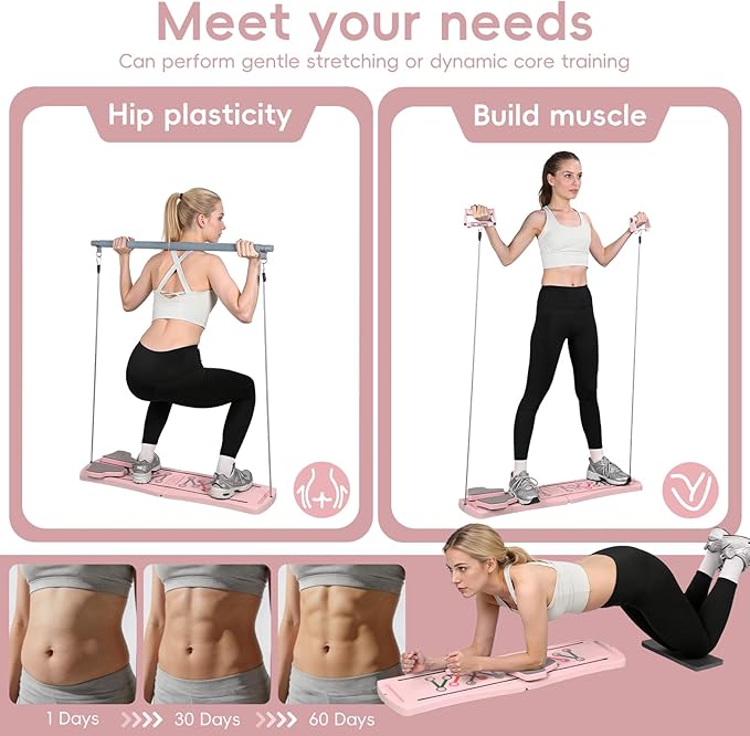Pilates Board, Foldable Pilates Reformer for Home, Multifunctional Abdominal Trainer, Pilates Machine for Home Workout, Non Slip Lightweight Core Trainer for Plank Crunch Push Up