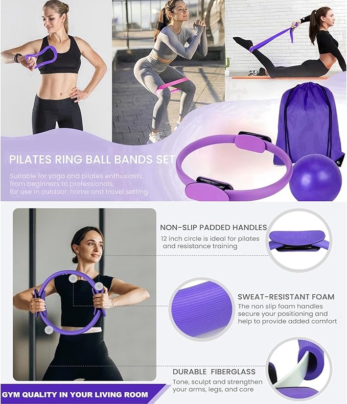 Yoga Pilates Ring Fitness Set - 13-Piece Home Exercise Equipment for Beginners