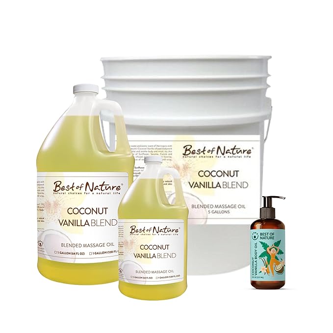 Best of Nature Coconut Vanilla Aromatherapy Massage Oil - Luxurious Blend with Coconut & Vanilla, Perfect for Spa Use, Relaxing Massage & Skin Hydration, Silky & Lightweight - 5 Gallon (640 fl oz)