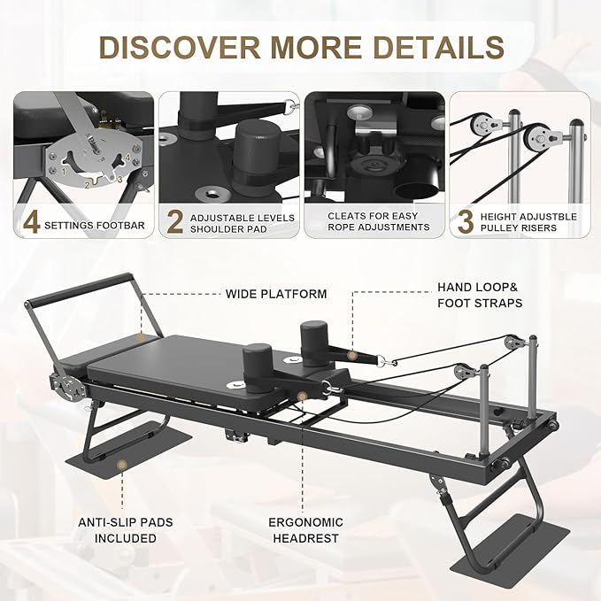 Pilates Reformer, Foldable Reformer Pilates Machine, Full-Body Home Gym & Pilates Equipment for All Levels, Up to 400 lbs Weight Capacity Reformers