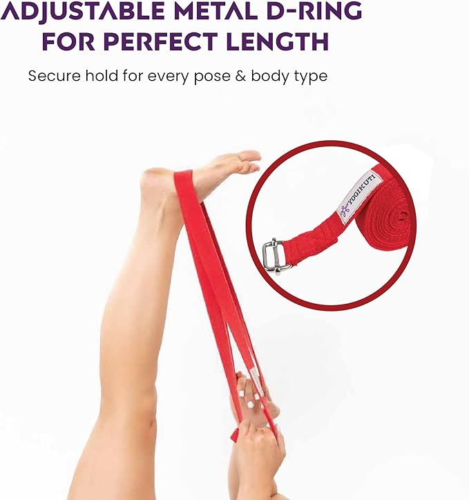 Yoga Strap - Adjustable D-Ring Buckle Yoga Belt for Pilates, Gym Workouts, and Physical Therapy | Improves Sitting Posture for Women & Men