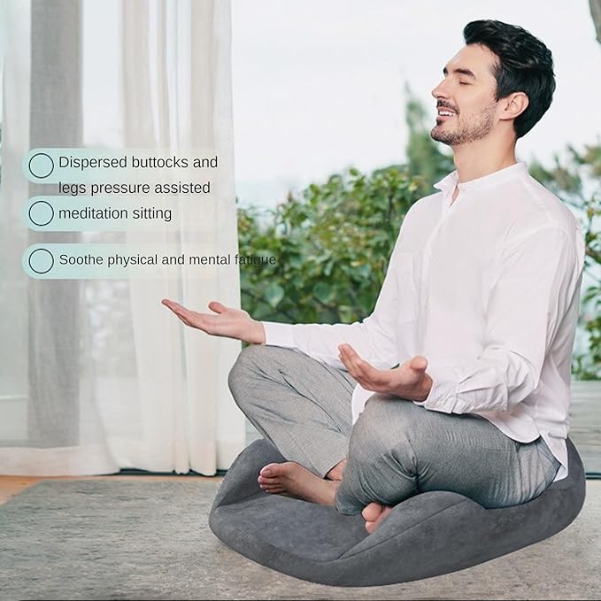 Ergonomic Meditation Cushion, Suede Floor Seat for Yoga and Mindfulness Practice, Memory Foam, Curved Back Support (Light Green)
