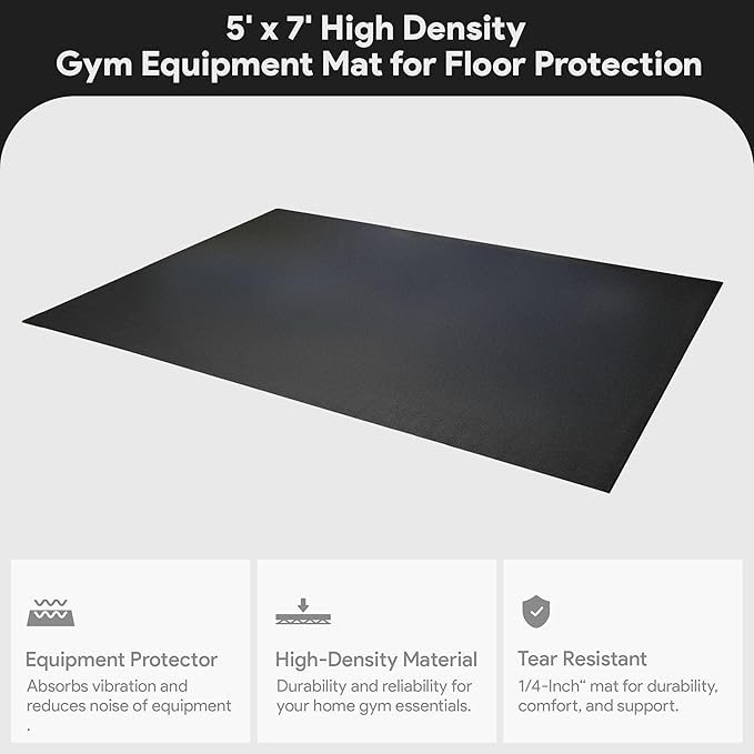 BalanceFrom 7x5 Feet High-Density Gym Equipment Floor Mat, 1/4-Inch Thick PVC – Non-Slip Flooring for Treadmill, Stationary Bike, Elliptical Trainer, Weight Bench, and Heavy Exercise Machines