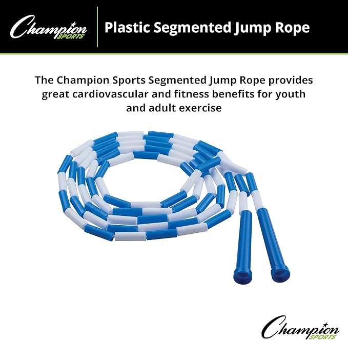 Champion Sports Plastic Segmented Jump Ropes – 7 to 16 ft Lengths – Fun, Durable Ropes for All Ages, Available in Multiple Color Options, Great for Cardiovascular Fitness & Rhythm