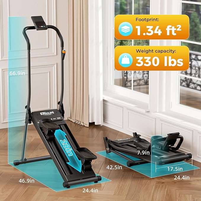 ERGOLIFE Stair Stepper with 6-Level Adjustable Resistance, 350lbs Upgrade Foldable Stairmaster Machine for Home Gym Workout, Cardio Stair Climber with Low Noise