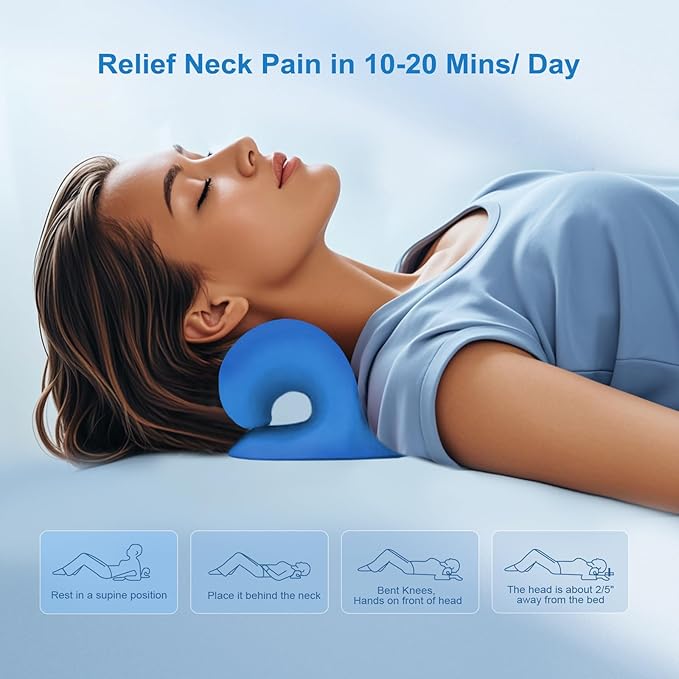 Neck Stretcher with Magnetic Therapy Acupressure for Pain Relief, Neck and Shoulder Relaxer, Chiropractic Pillow, Restore Neck Curve (Blue)