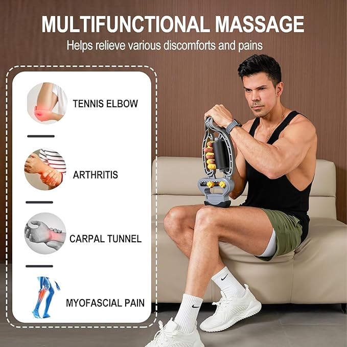 HOTWAVE Tennis Elbow Relief Massager for Leg and Arm, Adjustable Foam Roller, Trigger Point Muscle Roller for Calves&Forearm, Wrist Massager, Tennis&Golfers Elbow Pain Release