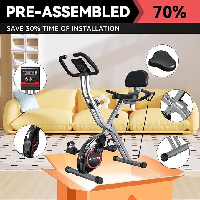Foldable Exercise Bike Stationary Bikes for Home, 5 IN 1 Indoor Workout Bike, Cycling Bike with 16-Level Quiet Magnetic Resistance, 6.6 LBS Flywheel and 300LBS Capacity for Senior and Home Workout