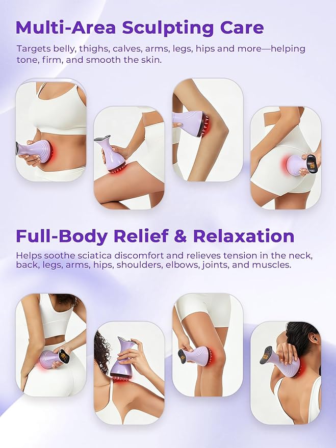 Lymphatic Drainage Massager for Legs & Body — Handheld Body Massager to Reduce Swelling, Improve Circulation & Smooth The Look of Cellulite - Purple
