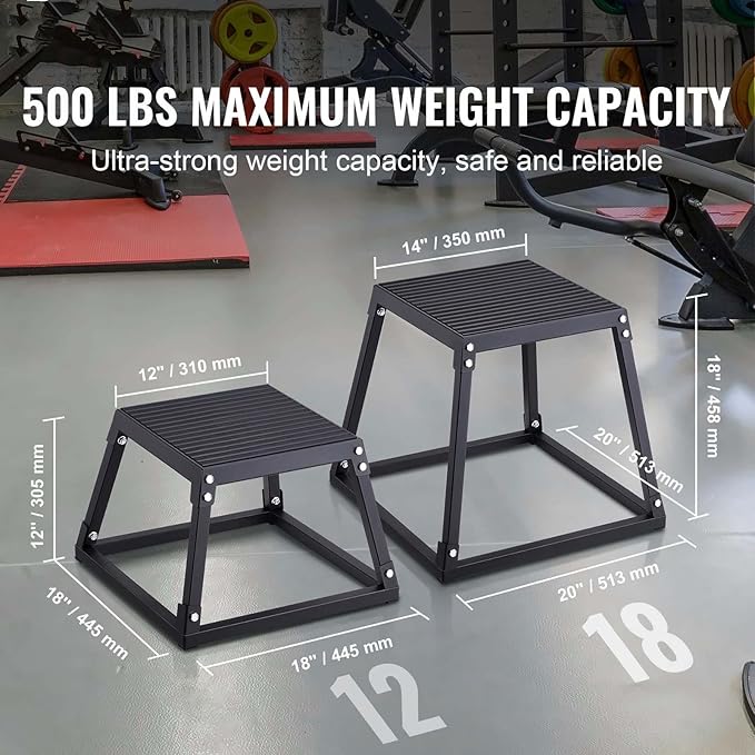 18 Inch Plyometric Box, Steel Jump Platform - Agility Box for Fitness Training, Step Up Box for Home Gym, Strength & Conditioning - Black
