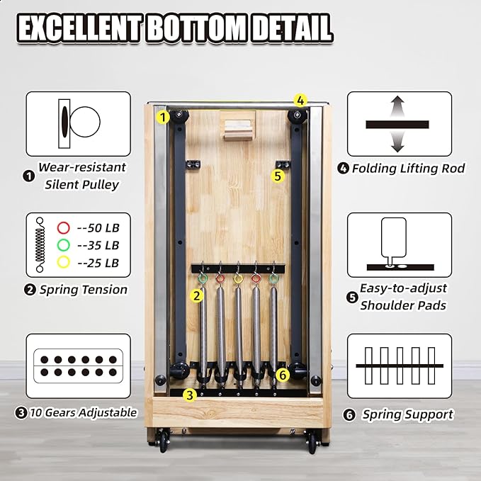 Foldable Pilates Reformer & Equipment for Home use One-Piece Rubber Wood Foldable Reformer Pilates Machine, Pilates Bed for Studio Home Gym Yoga Workout Mute Pilates Chair( Black)
