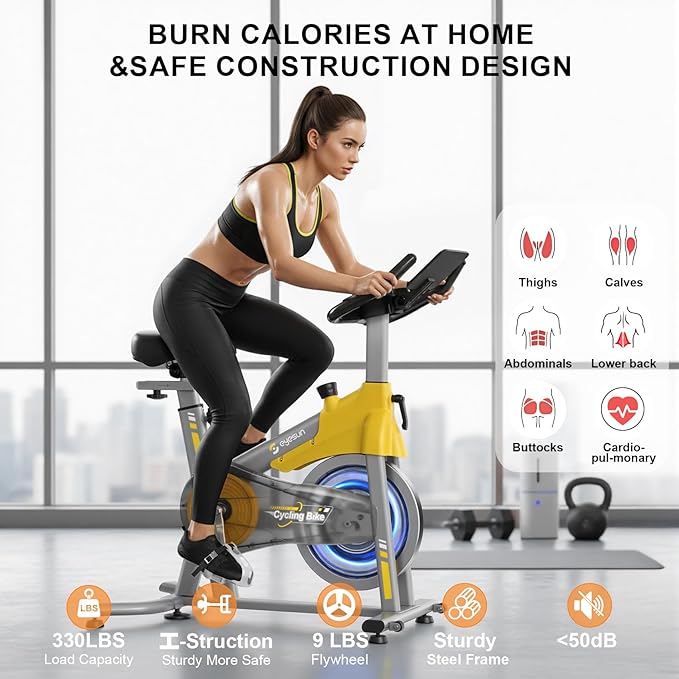 Exercise Bikes for Home,Spin Bike with Adjustable Magnetic,Brake Pad Resistance Silent Belt Drive,350lbs/300lbs Weight Capacity &Upgraded Version Seat for Home Cardio&Weight Loss(QM-530W)
