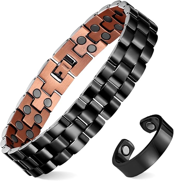 MagEnergy Mens Copper Magnetic Bracelets, 99.9% Pure Copper Bracelet with Double-Row Strength Magnets, Adjustable Jewelry with Sizing Tool
