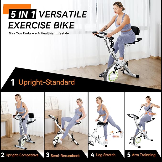 Foldable Exercise Bike Stationary Bikes for Home, 5 IN 1 Indoor Workout Bike for Seniors, with 16-Level Quiet Magnetic Resistance, 6.6 LBS Flywheel and 300LBS Capacity, 2025 Designed 817 X-bike Black