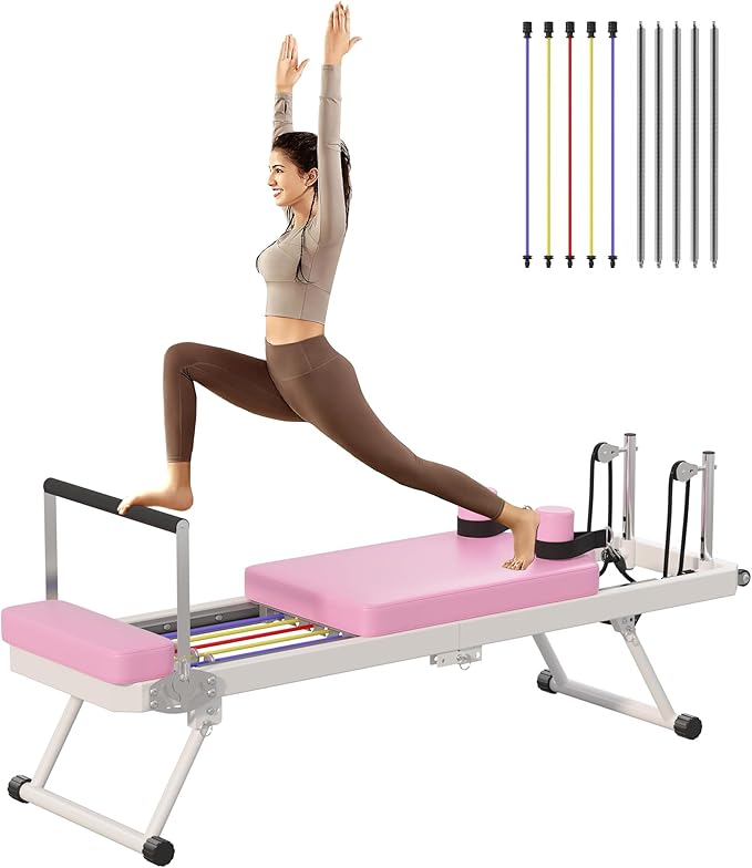 soges Foldable Pilates Reformer Machine for Home Gym, Pilates Workout Equipment for Beginner, Cardio Fitness High Strength Rebounder
