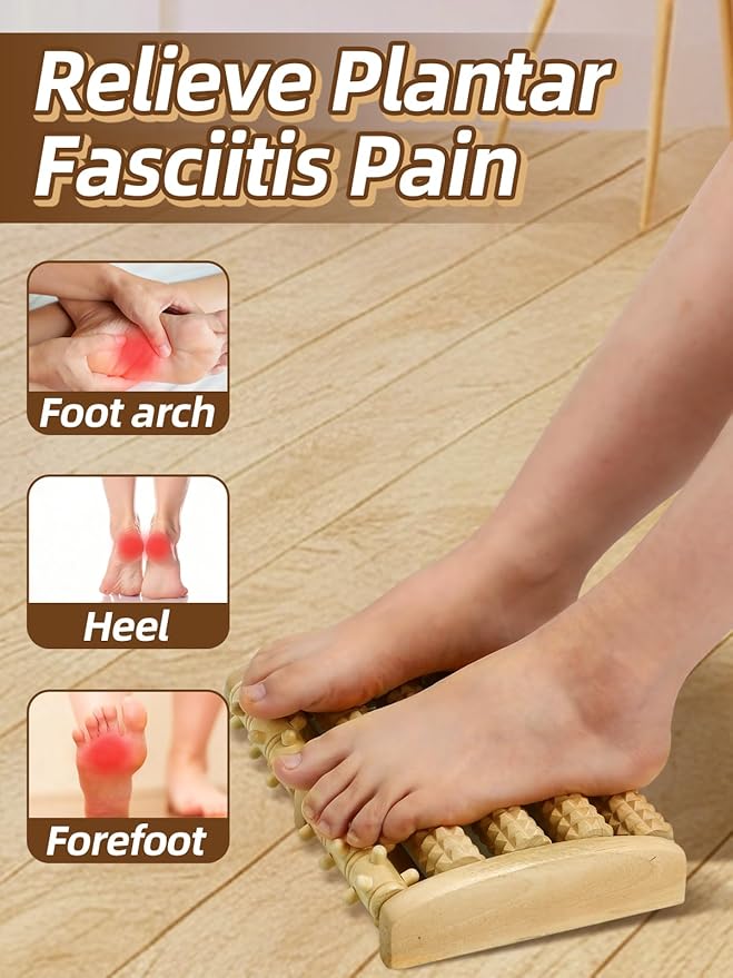 Aulock Double Foot Roller Massager Kit for Plantar Fasciitis Relief - 3 pcs Wooden Anti-Slip Feet Massager for Neuropathy Pain, Useful Gifts for Mom, Dad
