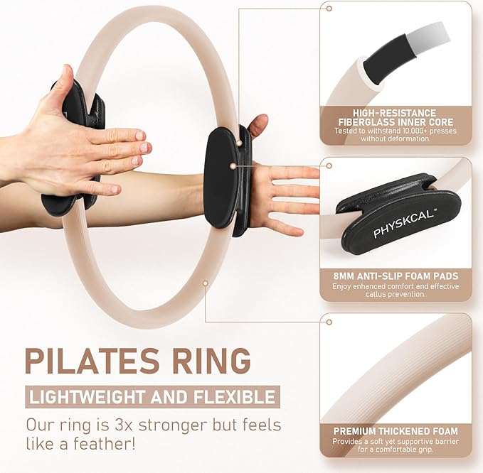 Pilates Kit, 15-Inch Pilates Ring with 1x Core Ball, 3X Resistant Loops and 2X Flex Bands, Home Pilates Equipment Set and Mat Pilates Essential Kit