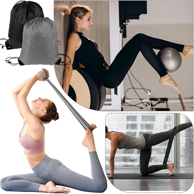 21 Pcs Pilates Ring Circle Set for Women, Includes Ball Yoga, Ring Stretching, Strap Bands, Non Slip Socks, Back Bags for Workout, Commonly Used for Yoga, Pilates, Stretching, Fitness(Black,Gray)