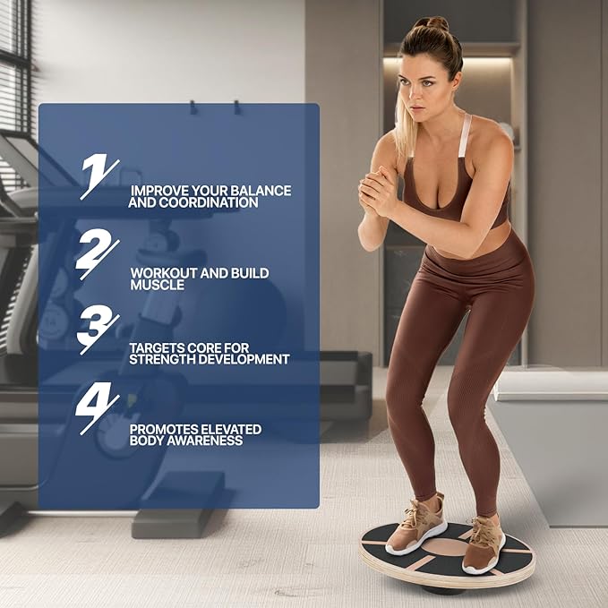 MADOG Wooden Wobble Balance Board for Adults, 15.5" Anti-Skid Sandpaper for Workout Core Trainer Physical Therapy, Home Gym Stability Board