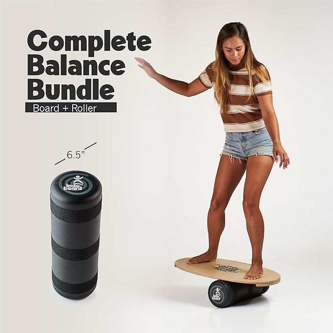 The Original Indo Board - Balance Board Trainer for Core Strength, Stability & Athletic Performance - Surfing, Skateboarding, Snowboarding, Yoga, Physical Therapy & More. Includes Board and Roller.