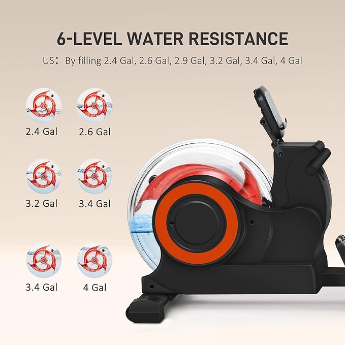 Water Rowing Machine Foldable Rower with Adjustable Water Resistance 264 LBS Capacity LCD Monitor Tablet Holder Transport Wheels for Home Cardio Workout Red