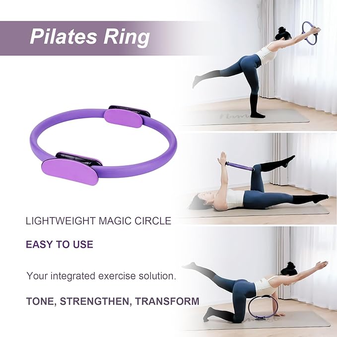 Pilates Ring and Ball Set 12 Inch Magic Circle Pilates Ring with 3 Resistance Bands Home Pilates Kit for Women Workouts Pilates Set for Beginners, Fitness Gift