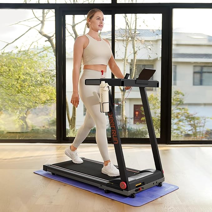 DeerRun Foldable Treadmill for Home with 6% Manual Incline & Handlebar, Compact Folding Walking Pad Treadmill for Walking, Jogging & Running, 0.6-7.5 MPH, 300 lb Capacity, App & Remote Control
