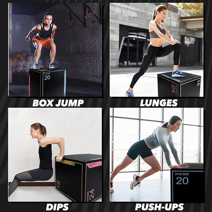 3-in-1 Dense Foam Plyometric Jump Box,30"x24"x20"-24"x20"x16"-20"x18"x16"Non-Slip Box Jumps for Home Gym,Exercise Foam Plyo Box for Fitness Training-Step-Ups,Split Squats,Dips,Box Jump Cube