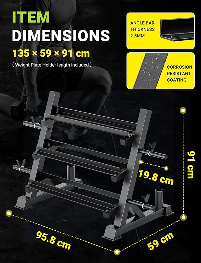 YOLEO Professional Dumbbell Rack, 1100LBS Capacity Weight Rack for Dumbbells Barbells Kettlebells, 3-Tier Adjustable Weight Stand, Multifunctional Weight Storage, Compact Weight Organizer for Home Gym (Rack Only)