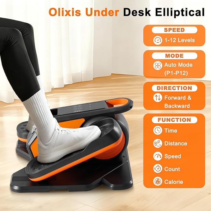 OLIXIS Under-Desk Elliptical Machine–Compact & Quiet Mini Pedal Exerciser with Adjustable Speed, LED Display, Portable Fitness Solution for Home or Office Workouts