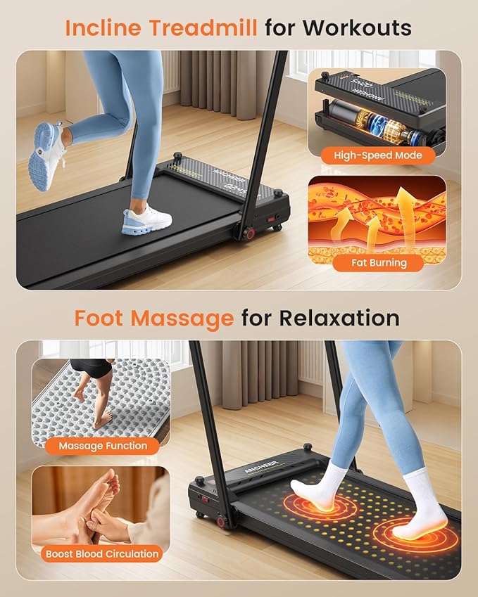 ANCHEER Walking Pad Treadmill with Foot Massage/Vibration Massage, Versatile Walking Pad with Incline and Handle Bar, 3.5HP Foldable Treadmill for Home/Office/Apartment