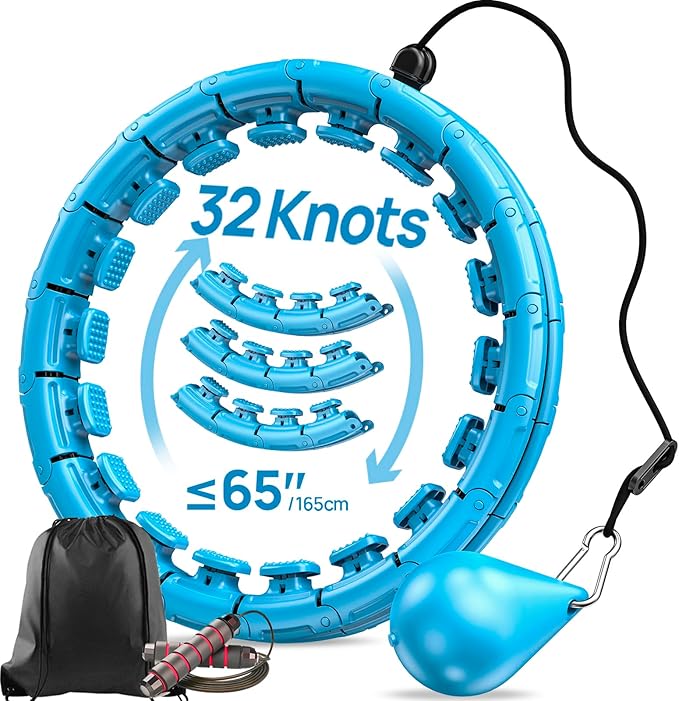 Weighted Exercise Hoop Plus Size, 32 Detachable Knots for Adults & Beginners, 2 in 1 Abdomen Fitness Massage Non Fall Smart Hooola Hoop with Auto Spinning Ball