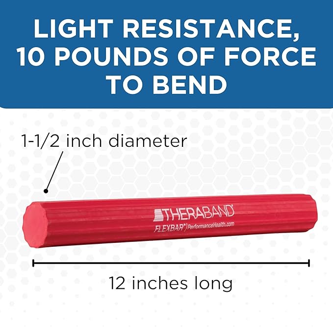 THERABAND FlexBar, Tennis Elbow Therapy Bar, Relieve Tendonitis Pain & Improve Grip Strength, Resistance Bar for Golfers Elbow & Tendinitis, Red, Light, Beginner