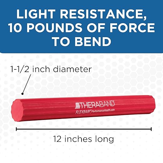 THERABAND FlexBar, Red, Light Level, Therapy Bar, Hand & Wrist Strength, Tennis & Golfer’s Elbow, Tendonitis, Rehab Tool for Grip Training and Protection from Aches, Retail Packaging