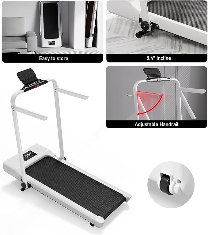 DeerRun Walking Pad Treadmill with Incline and Handle Bar, 4-in-1 Foldable Under Desk Treadmills for Home Small or Office, 300 lbs Capacity 3.0 HP Folding Portable Walking Pad with APP