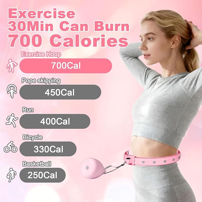 Smart Silent Weighted Fitness Hoop with Counter, Adjustable 30"-50" Infinite Exercise Hoop - A Spinning Hoop for Waist & Adult Weight Loss, Includes Tape Measure & Backpack for Women & Beginners