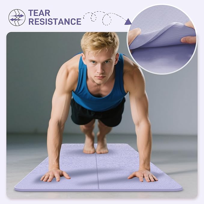 Foldable Yoga Mat for Travel 72"x 32"x 0.32"Inch, 8mm Thick Folding Exercise Mat, Outdoor Non-slip Pilates Mat for Women & Men, Wide Yoga Mat Packable for Workout and Fitness