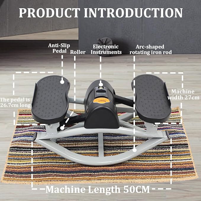 Rock Stepper, Lateral Rocking Fitness Stepper with Digital Display & Resistance Band, Low-Impact Side-to-Side Stepper for Knees/Joints, Compact Portable Home Workout Machine for Legs Glutes Abs