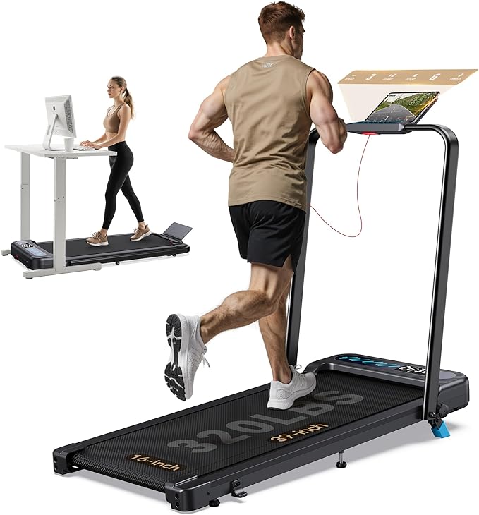 WELLFIT Incline Walking Pads with Handle Bar for Home Office Apartment, Small Under Desk Treadmills with Hiking Climbing Mode for Efficient Fat-Burn, Works for APPs/Mute Remote, 320 LBS Capacity