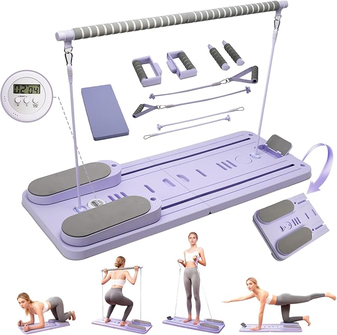 Pilates Reformer Board, Foldable Pilates Reformer Kit,Portable Pilates Machine for Women Girls，All-in-1 Multi-Purpose Abs Core Pilates Equipment Workout for Home Office Indoor