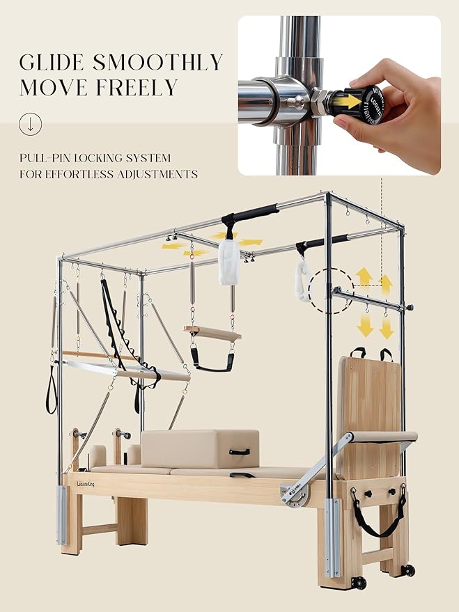 Pilates Reformer Machine, Quick-Assembly Studio Grade Pilates Equipment for Gym and Home, Oak Wood Pilates Reformer with Reformer Accessories