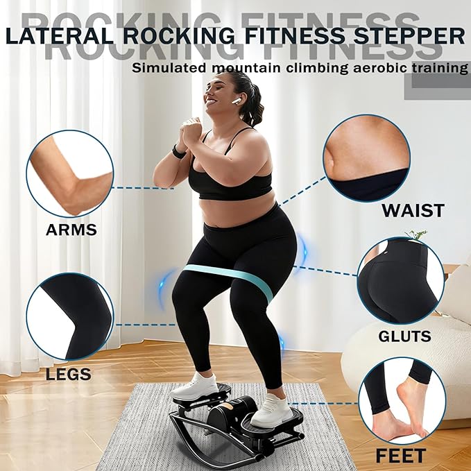Rocking Stepper Side to Side, The Rocking Stepper for Women Men, Waist Twister Machine Exercise Home Workout Machine, Track Time, Reps, Calories with Digital Display, for Legs, Glutes, Abs