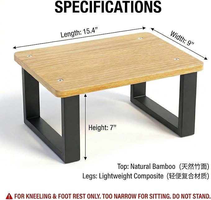 Bamboo Meditation Footrest & Seiza Kneeling Aid – 7" Yoga Support Platform for Leg Relief & Deep Stretching – Ergonomic Zen Prop