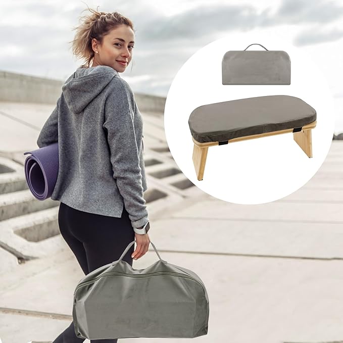 Meditation Ergonomic Bench, Yoga Prayer Meditation Bench with Soft Cushion, Yoga Bench Kneeling Stool Prayer Bench, Foldable Prayer Chair for Kneeling Sitting Prayer Extended Practice (Grey)