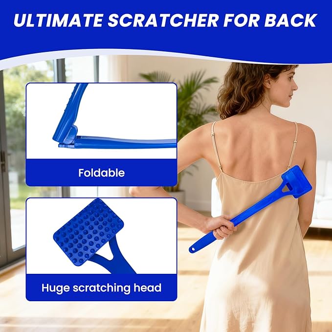 18.5-Inch Foldable Back Scratcher with ABS Polymer Resin Long Handle, Suitable for Men, Women, Adults with Rough Skin, The Best Gift for Parents and Loved Ones (C-Blue)
