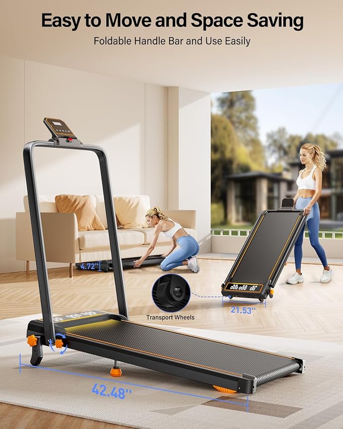 Walking Pad Treadmill with 15% Incline & Dual LED Display, 4 in 1 Walking Pad with Handle Bar, 3.5HP Foldable Treadmill with Incline, Treadmills for Home 350LBS, 4 Adjustable Incline, RGB Light