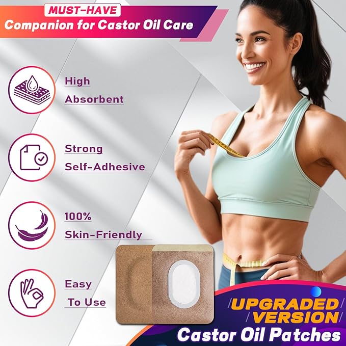 Castor Oil Pack Wrap Patch - Organic Cotton Castor Oil Belly Button Patch, Disposable Self-Adhesive Abdominal Pads, Portable Anti Leakage High Absorbent Pads for Multi-Area Use 55 PCS