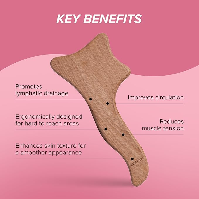 SKIN GYM Sculpt Lymphatic Body Massage Tool (Wood), Sustainable Wooden Massager for Circulation and Skin Smoothing